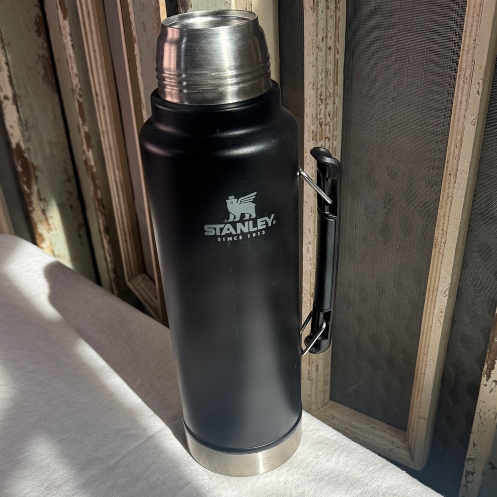Stanley Matte Black Thermos with Silver Accents